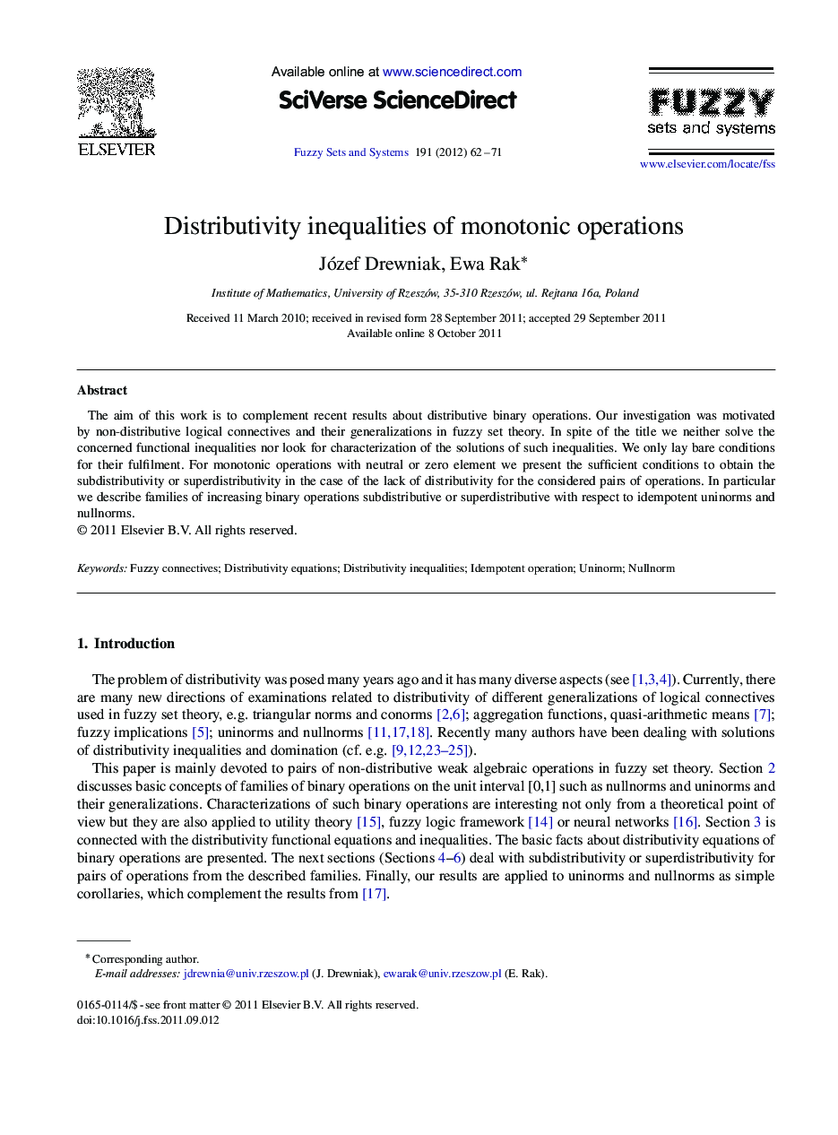 Distributivity inequalities of monotonic operations