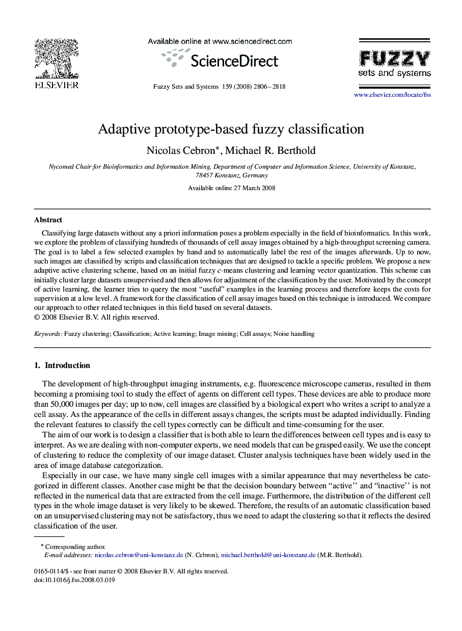 Adaptive prototype-based fuzzy classification