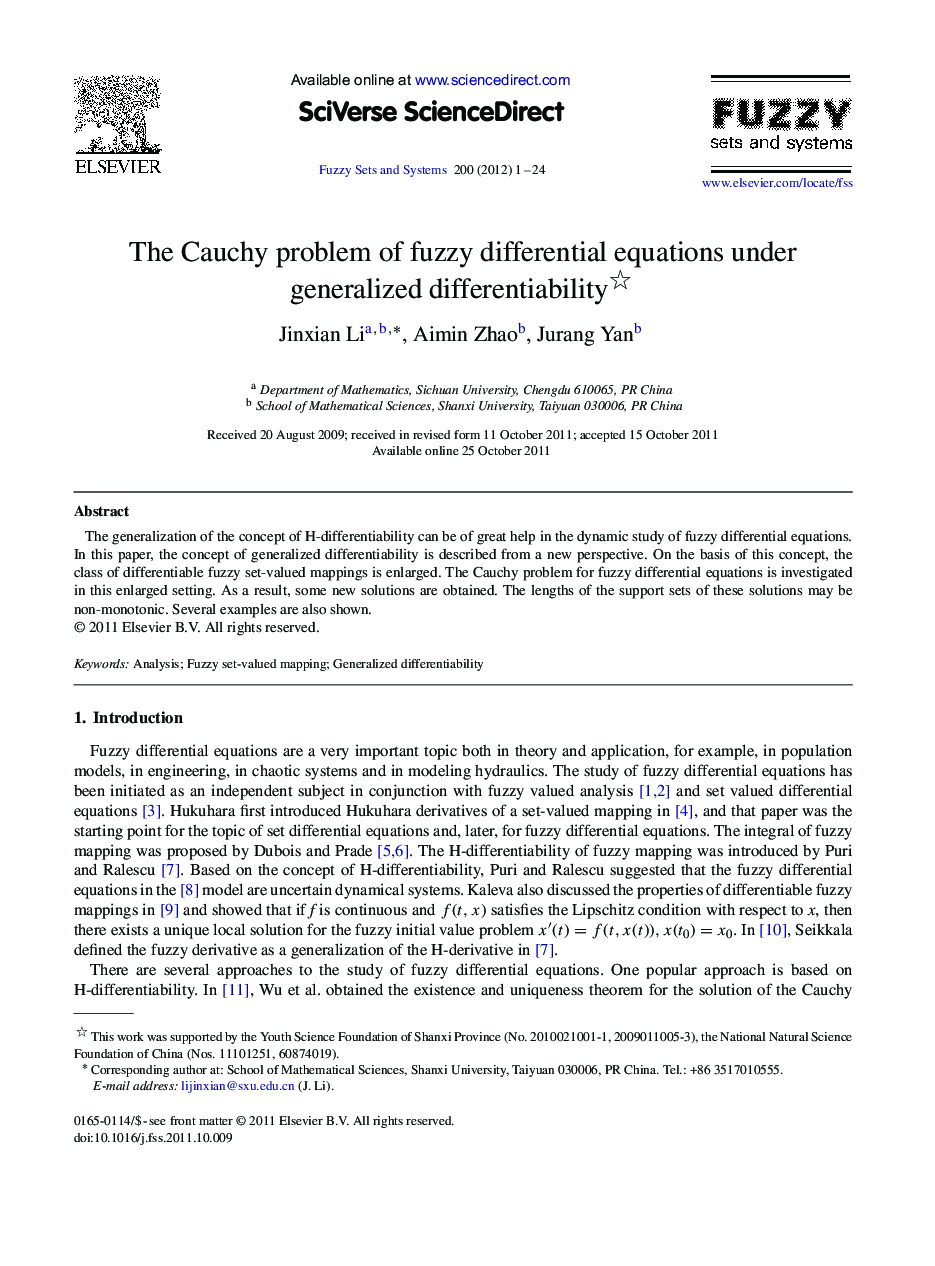 The Cauchy problem of fuzzy differential equations under generalized differentiability 