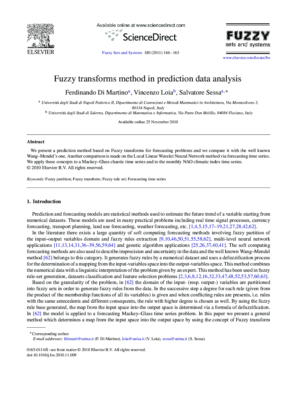 Fuzzy transforms method in prediction data analysis