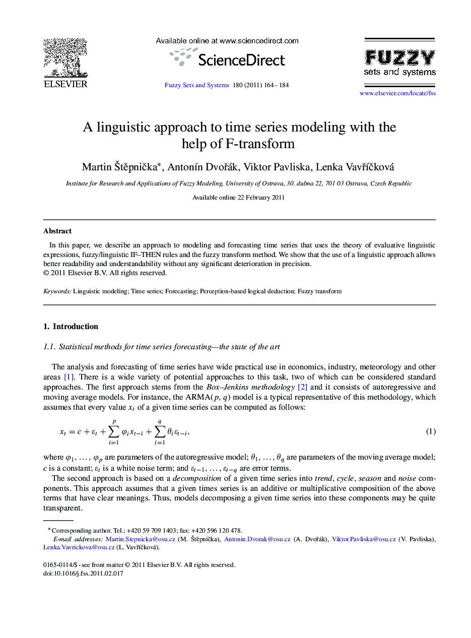 A linguistic approach to time series modeling with the help of F-transform