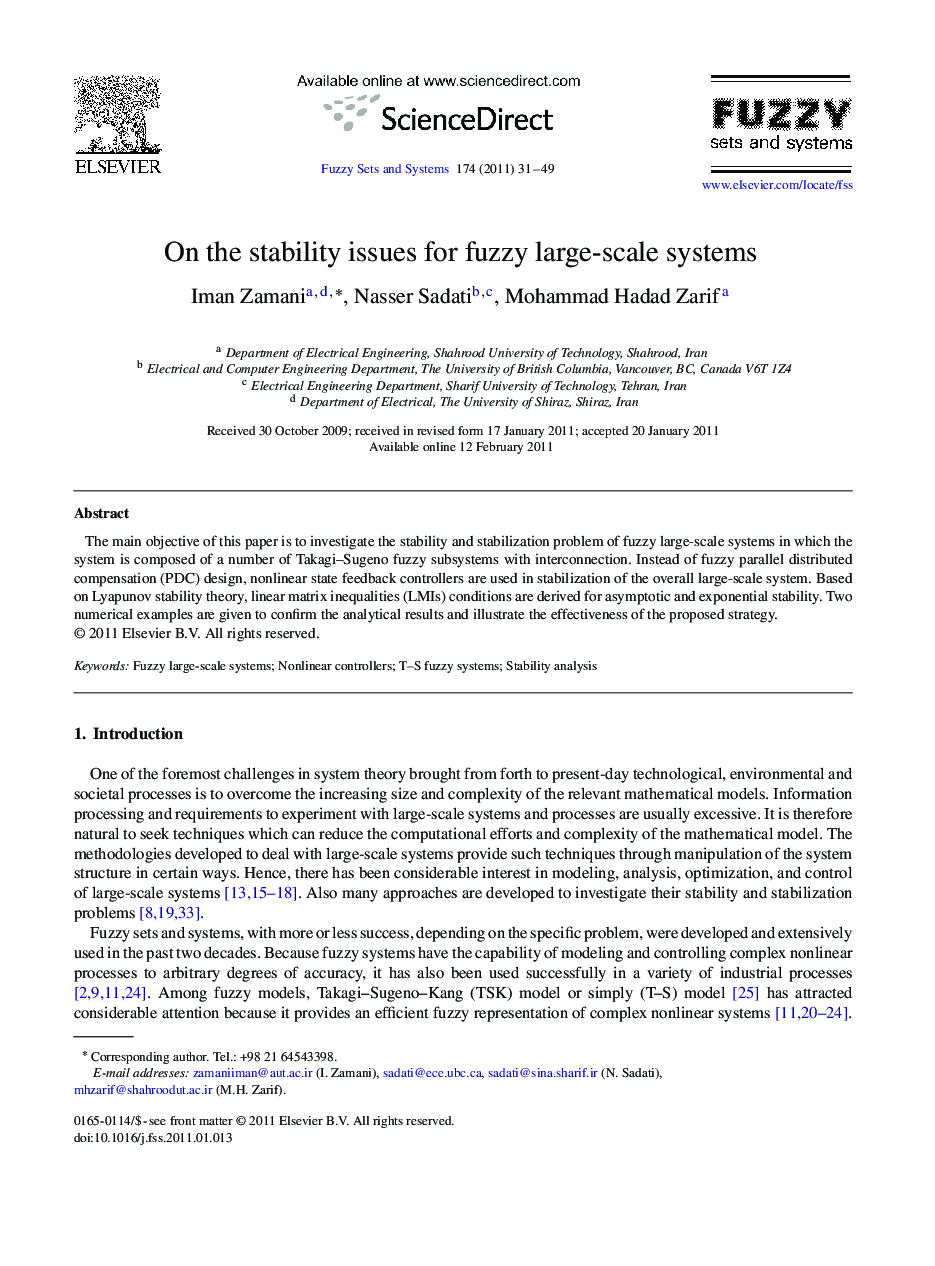 On the stability issues for fuzzy large-scale systems
