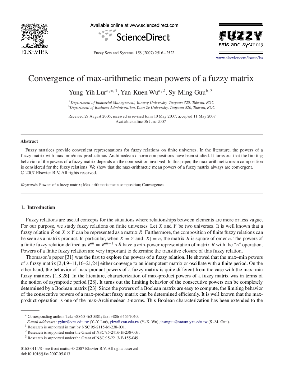 Convergence of max-arithmetic mean powers of a fuzzy matrix