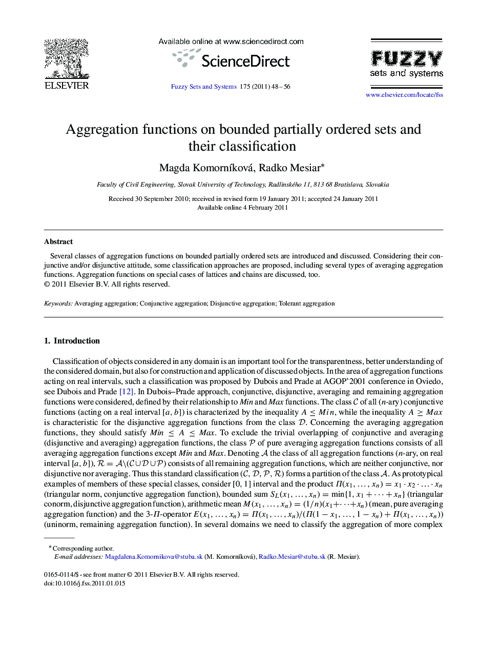 Aggregation functions on bounded partially ordered sets and their classification