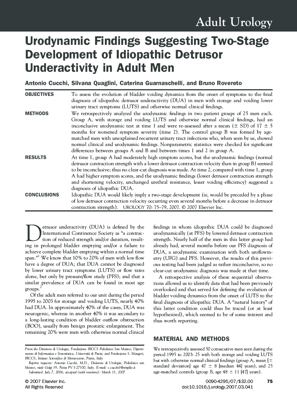 Urodynamic Findings Suggesting Two-Stage Development of Idiopathic Detrusor Underactivity in Adult Men