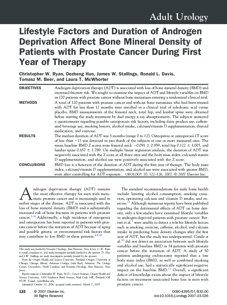Lifestyle Factors and Duration of Androgen Deprivation Affect Bone Mineral Density of Patients with Prostate Cancer During First Year of Therapy 
