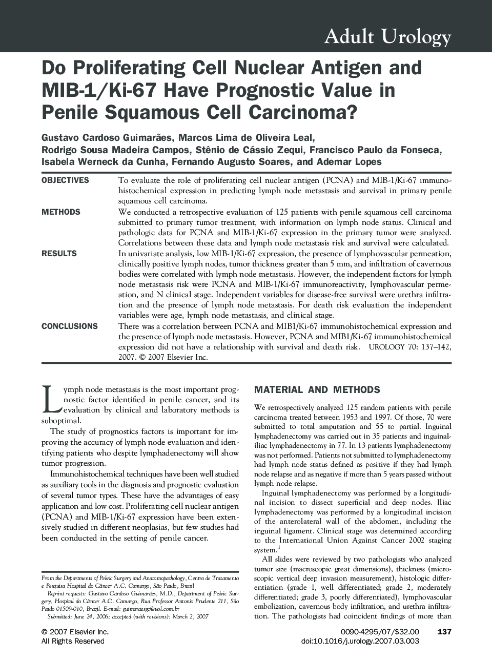 Do Proliferating Cell Nuclear Antigen and MIB-1/Ki-67 Have Prognostic Value in Penile Squamous Cell Carcinoma?