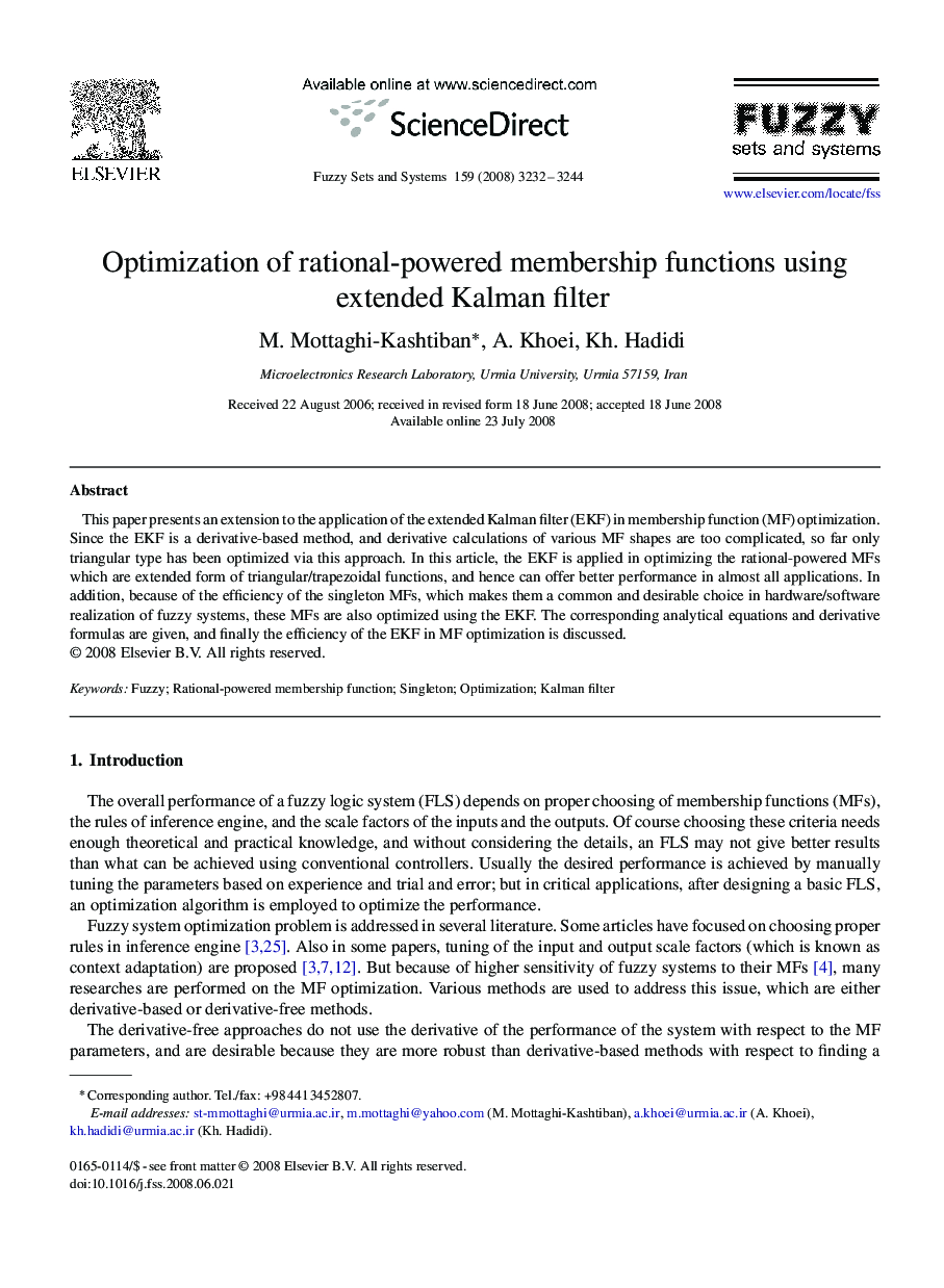 Optimization of rational-powered membership functions using extended Kalman filter