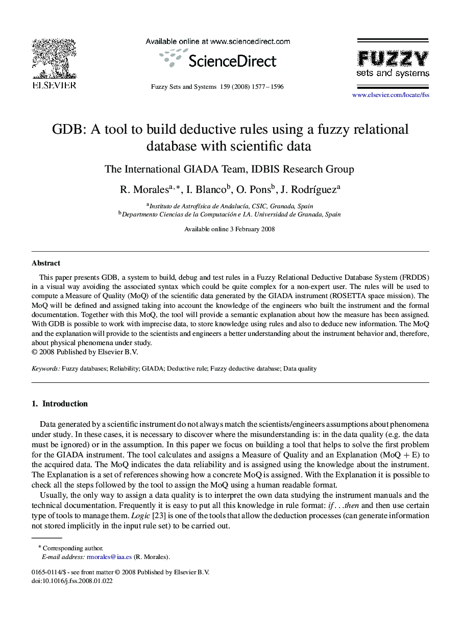 GDB: A tool to build deductive rules using a fuzzy relational database with scientific data