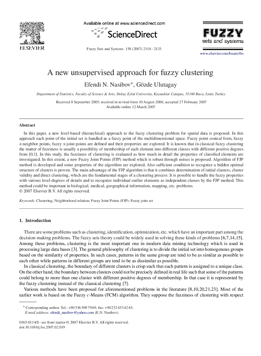 A new unsupervised approach for fuzzy clustering