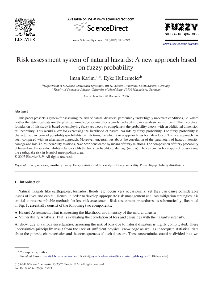 Risk assessment system of natural hazards: A new approach based on fuzzy probability