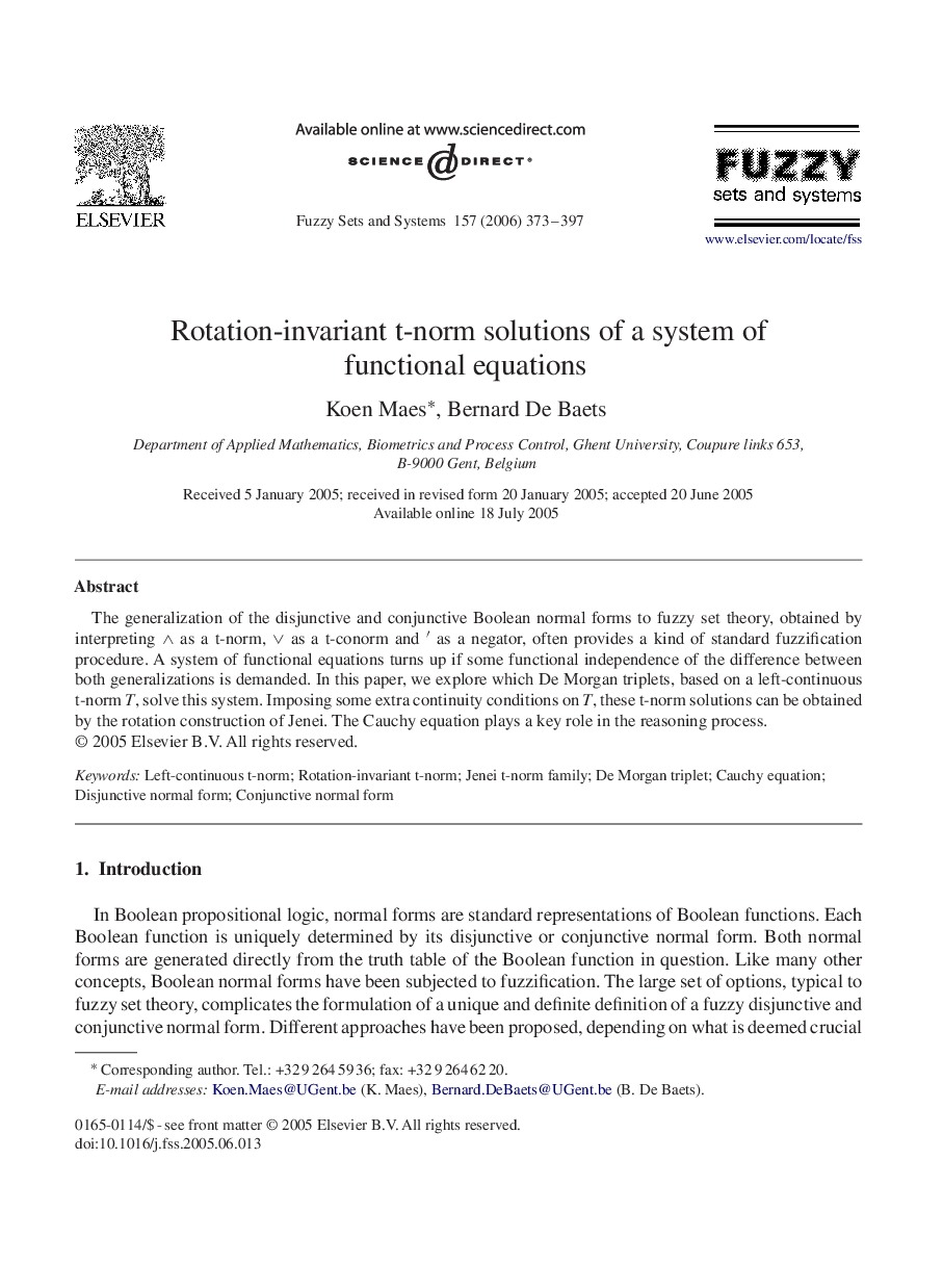 Rotation-invariant t-norm solutions of a system of functional equations