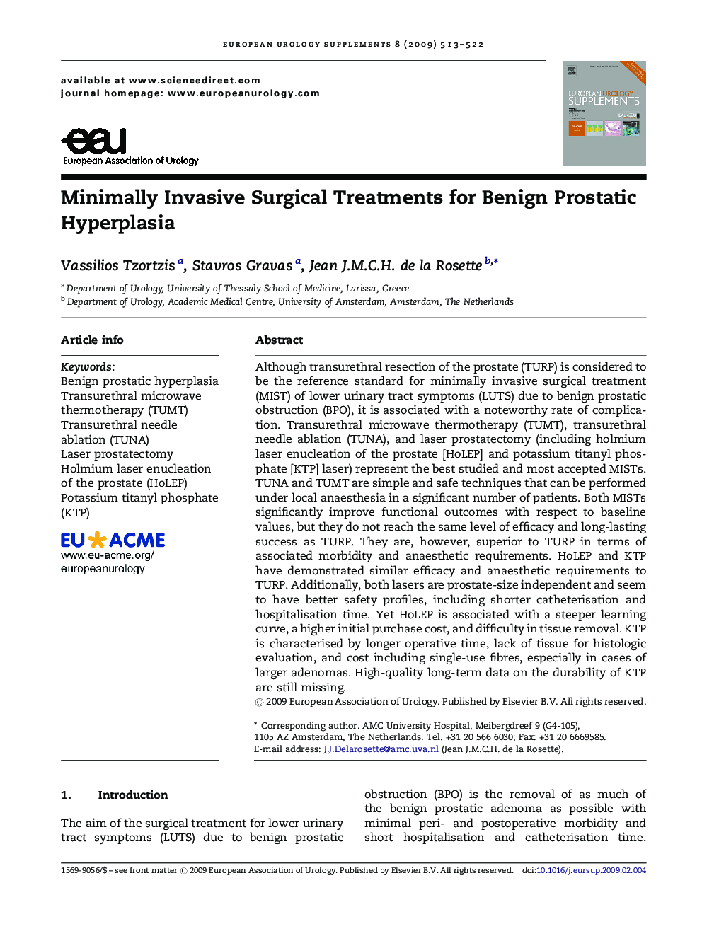 Minimally Invasive Surgical Treatments for Benign Prostatic Hyperplasia