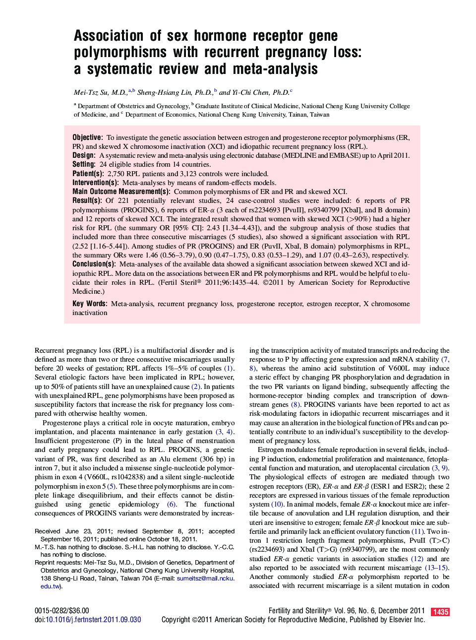 Association of sex hormone receptor gene polymorphisms with recurrent pregnancy loss: a systematic review and meta-analysis