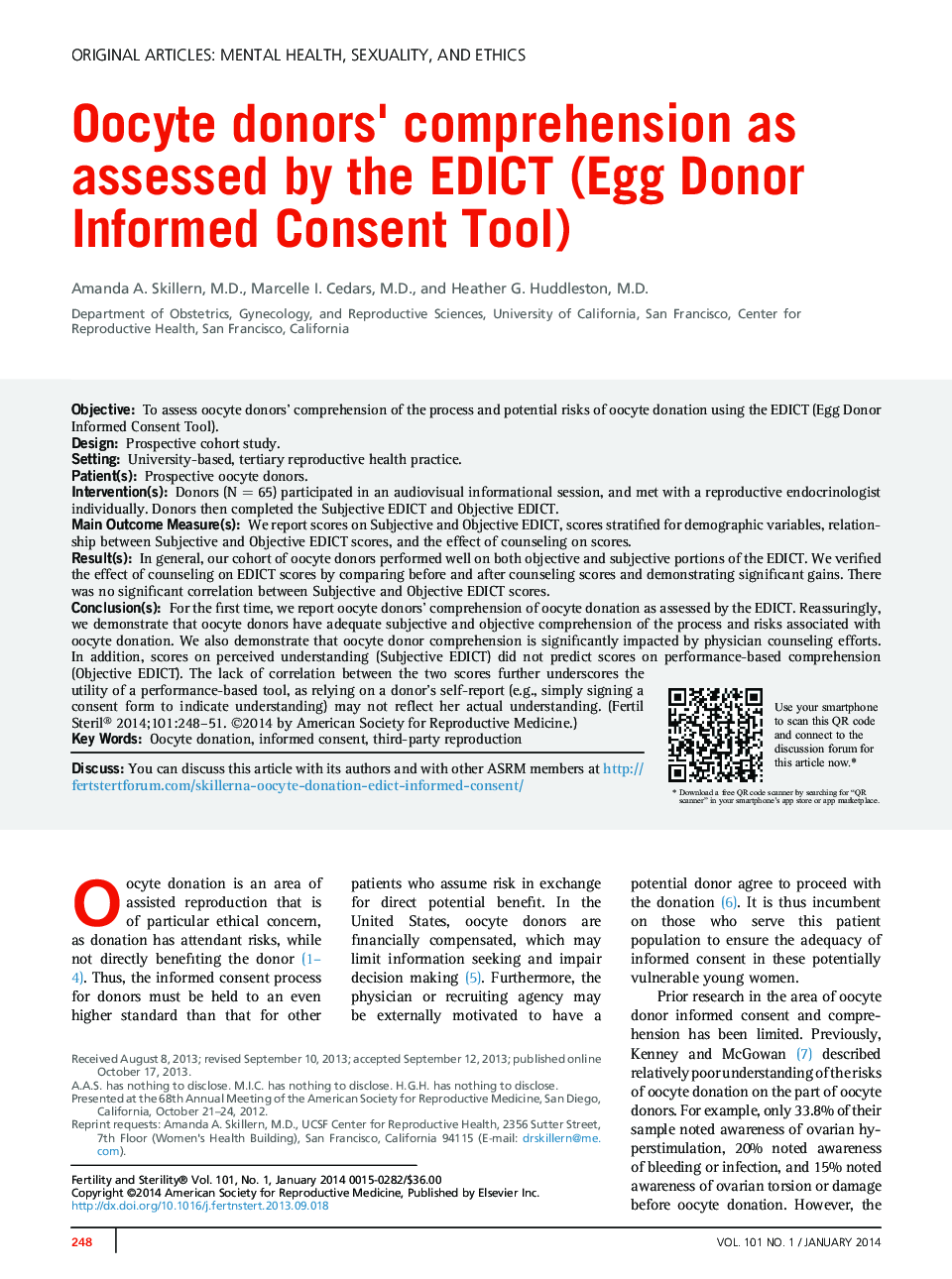 Oocyte donors' comprehension as assessed by the EDICT (Egg Donor Informed Consent Tool) 
