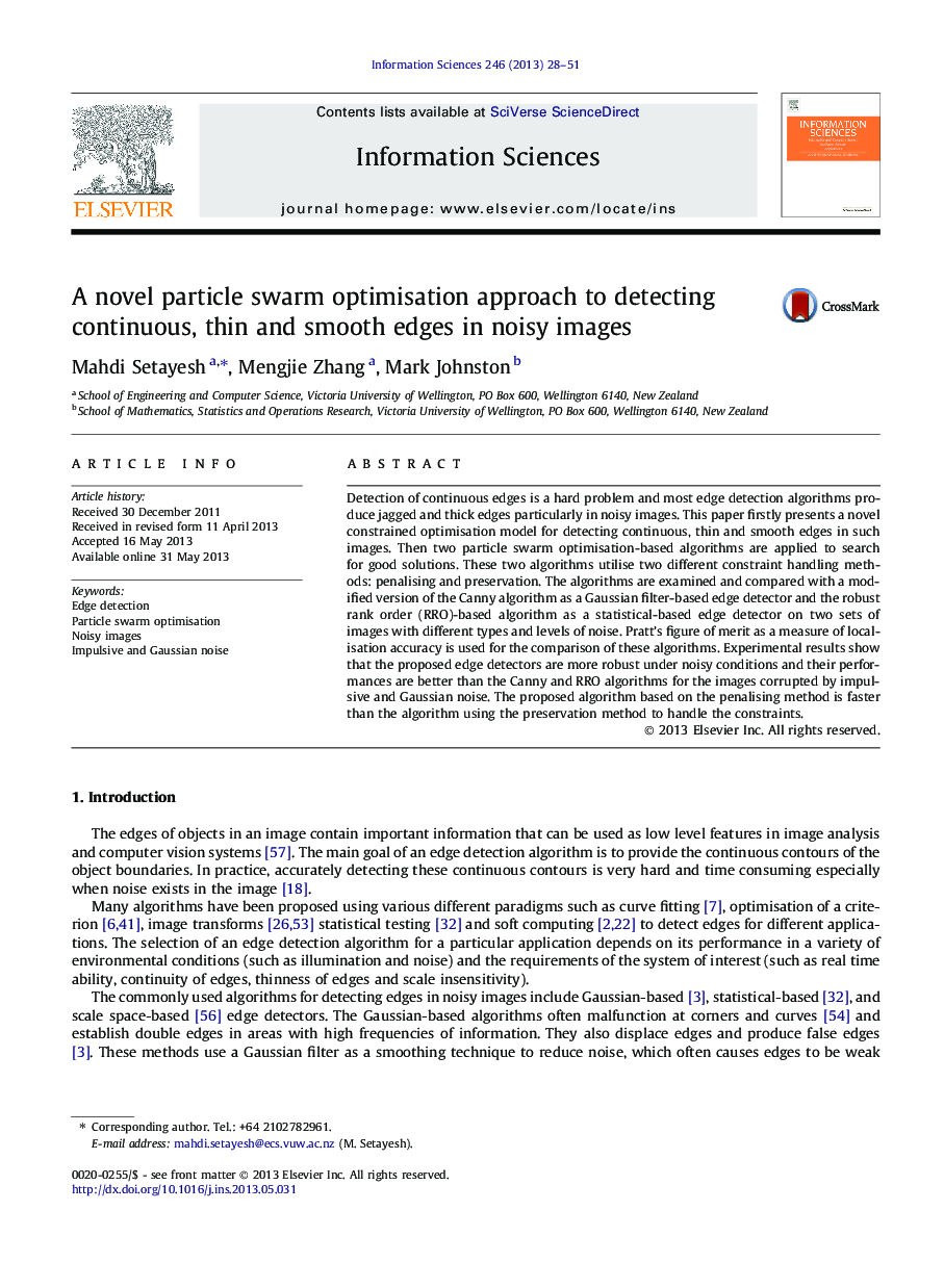 A novel particle swarm optimisation approach to detecting continuous, thin and smooth edges in noisy images