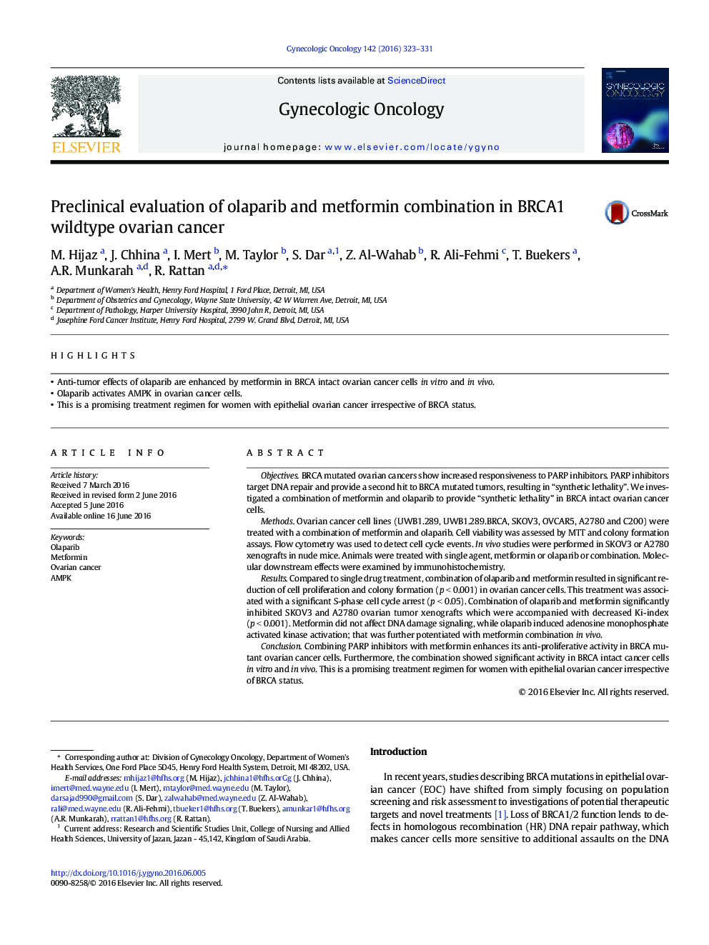 Preclinical evaluation of olaparib and metformin combination in BRCA1 wildtype ovarian cancer