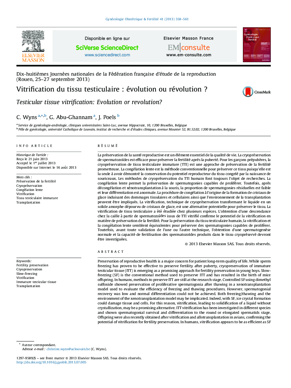 Vitrification du tissu testiculaire : évolution ou révolution ?