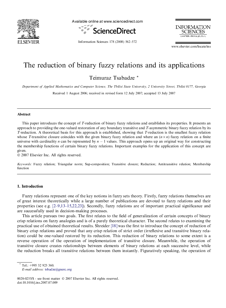 The reduction of binary fuzzy relations and its applications