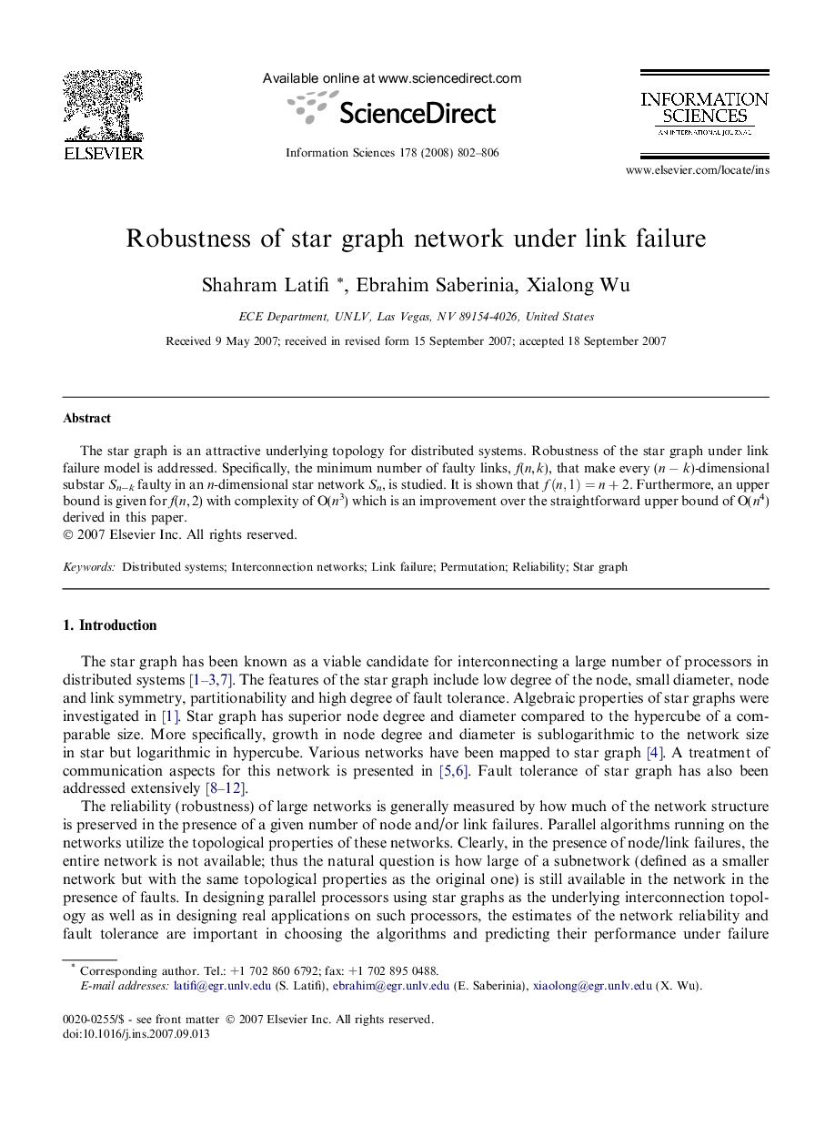 Robustness of star graph network under link failure