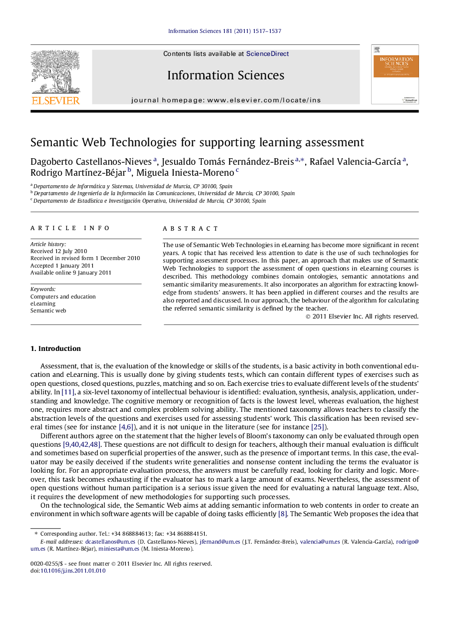 Semantic Web Technologies for supporting learning assessment