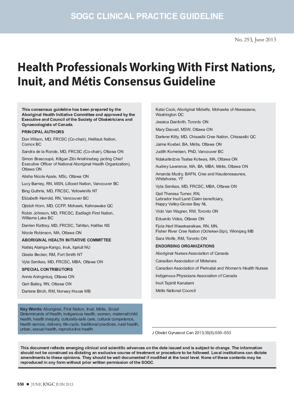 Health Professionals Working With First Nations, Inuit, and Métis Consensus Guideline