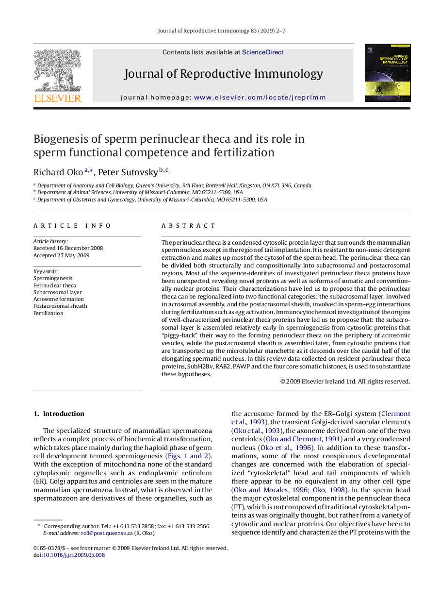 Biogenesis of sperm perinuclear theca and its role in sperm functional competence and fertilization