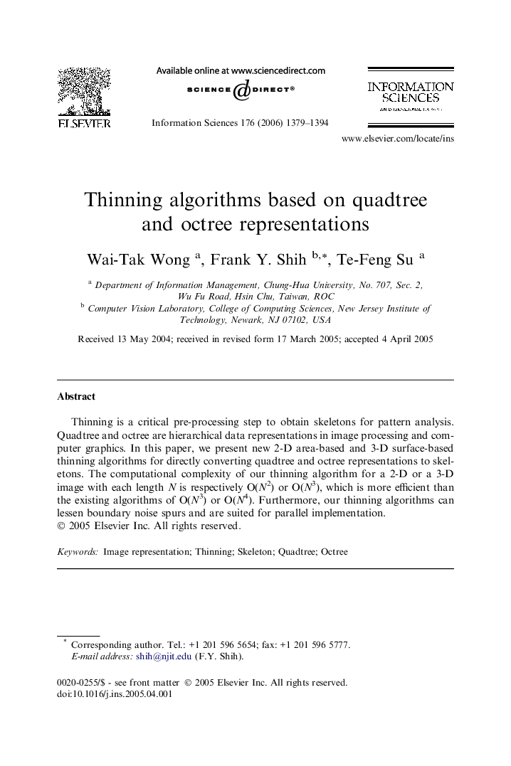 Thinning algorithms based on quadtree and octree representations