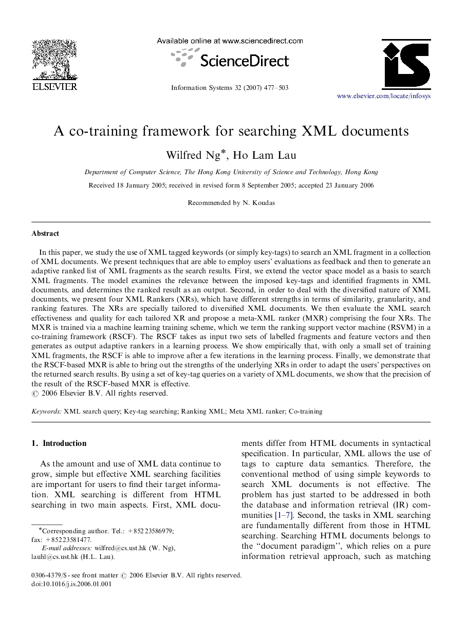 A co-training framework for searching XML documents