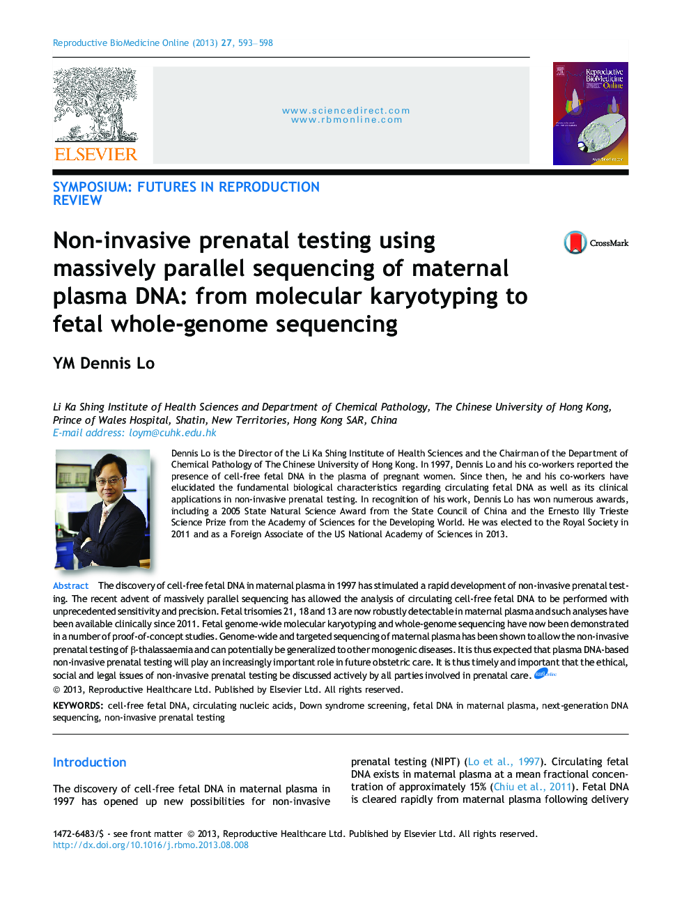 Non-invasive prenatal testing using massively parallel sequencing of maternal plasma DNA: from molecular karyotyping to fetal whole-genome sequencing 