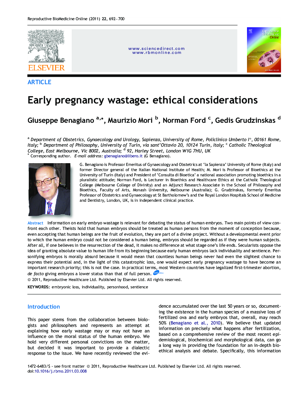 Early pregnancy wastage: ethical considerations 