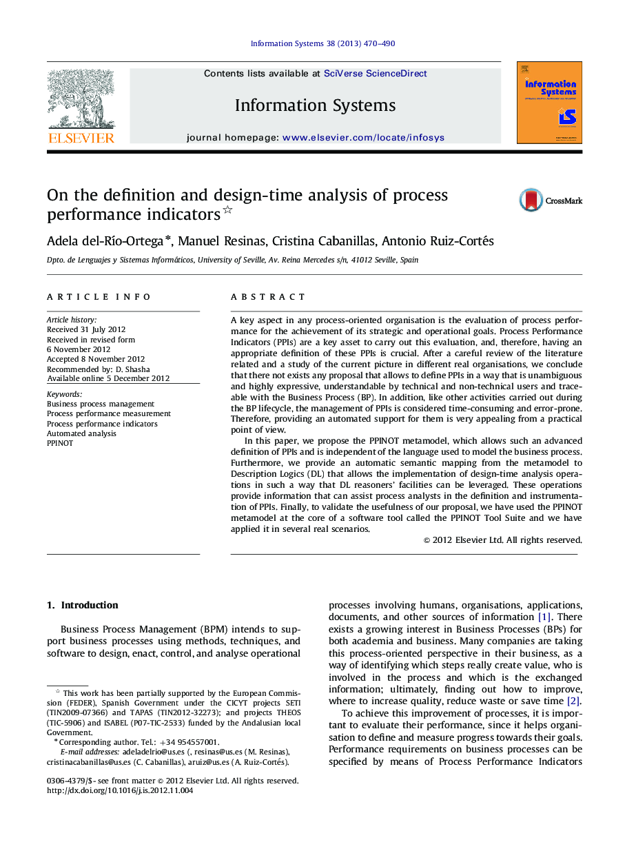 On the definition and design-time analysis of process performance indicators 