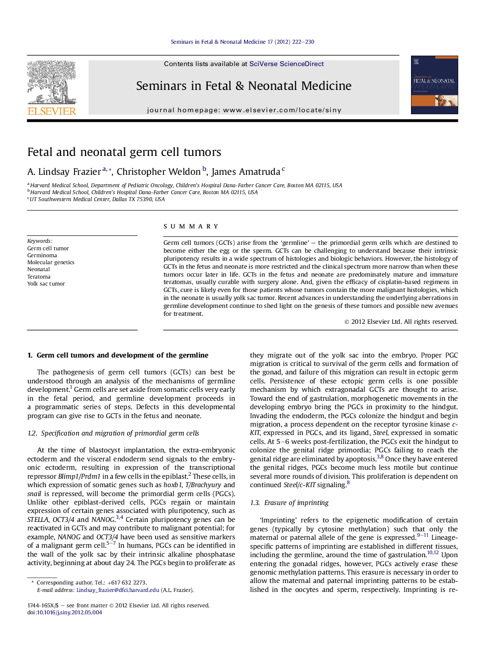 Fetal and neonatal germ cell tumors