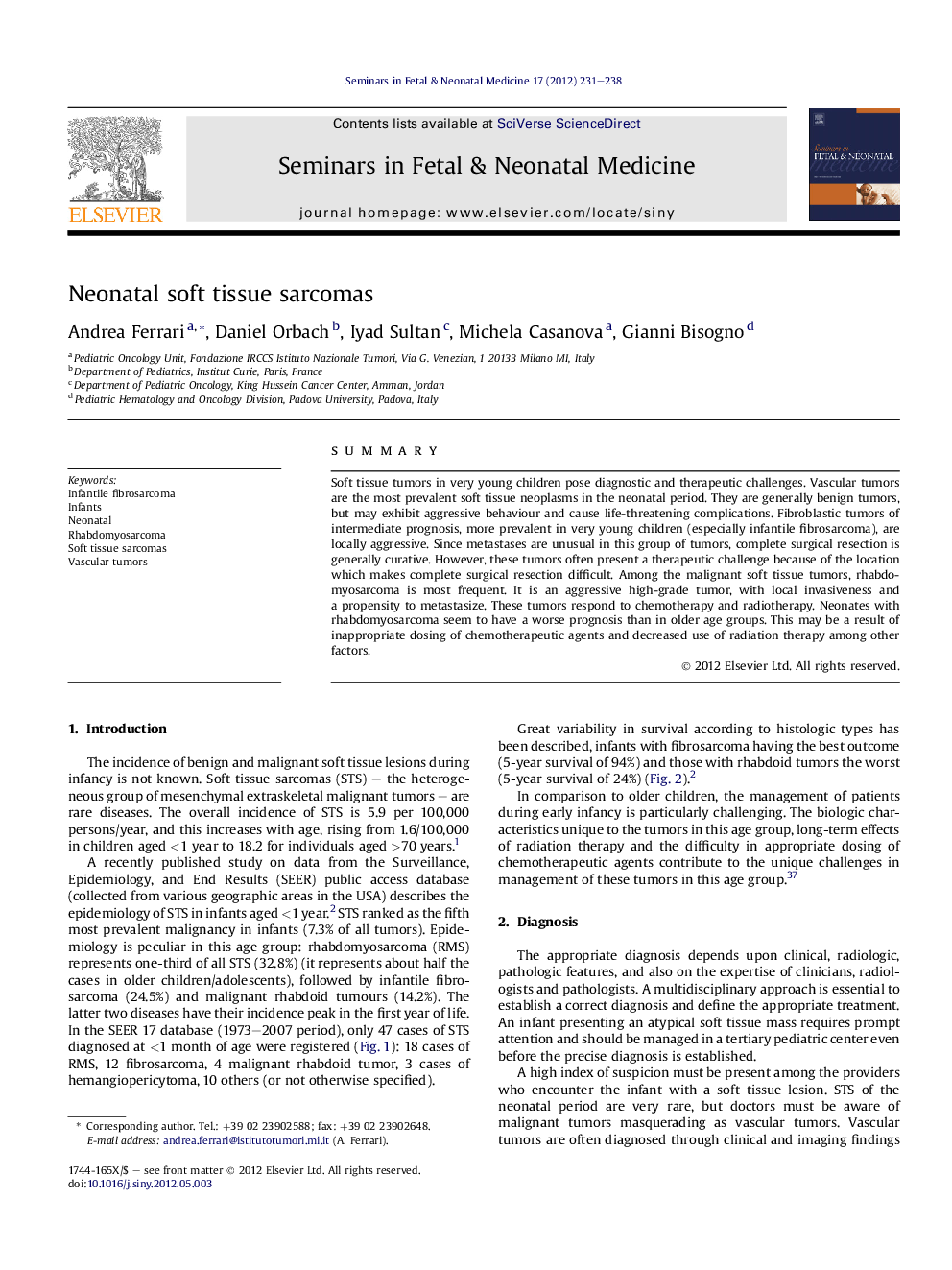 Neonatal soft tissue sarcomas