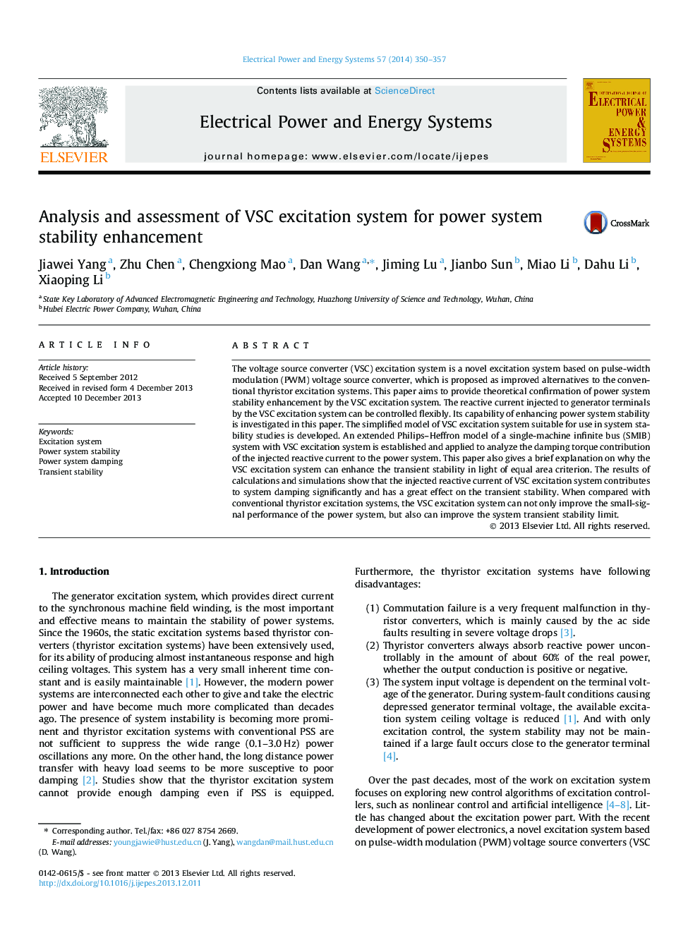 Analysis and assessment of VSC excitation system for power system stability enhancement