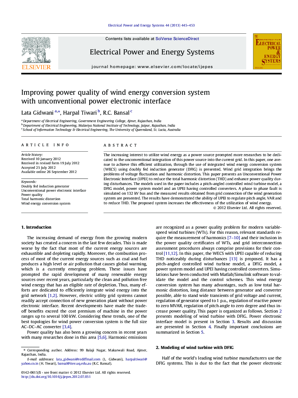 Improving power quality of wind energy conversion system with unconventional power electronic interface