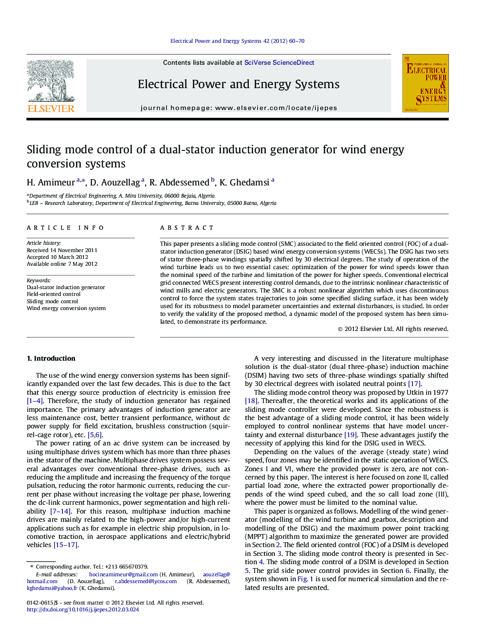 Sliding mode control of a dual-stator induction generator for wind energy conversion systems