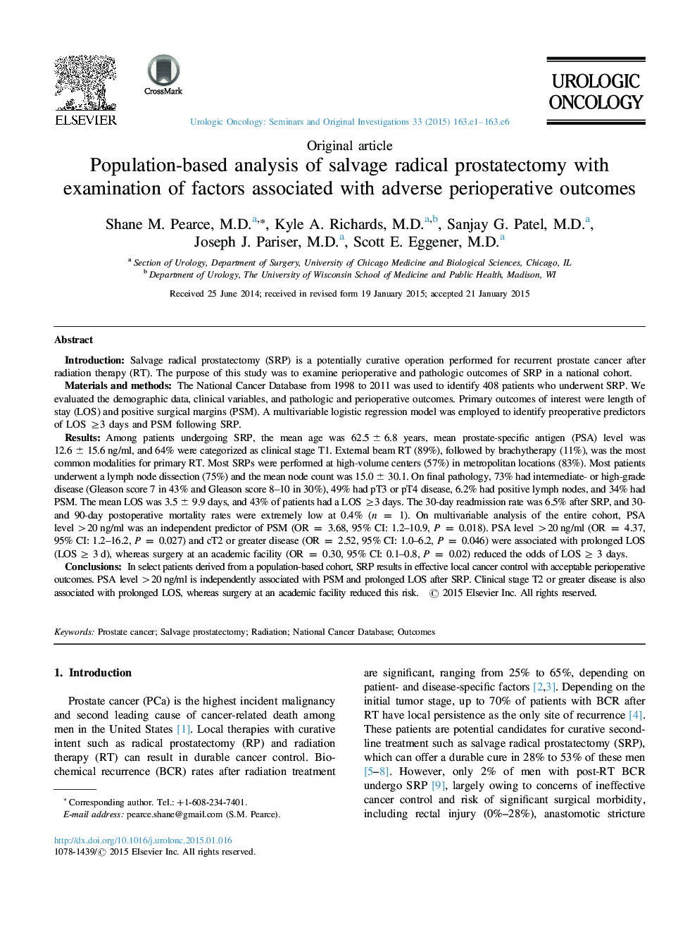 تجزیه و تحلیل جمعیت مبتنی بر پروستاتکتومی رادیکال جراحی با بررسی عوامل مرتبط با نتایج پیش از عمل جراحی 