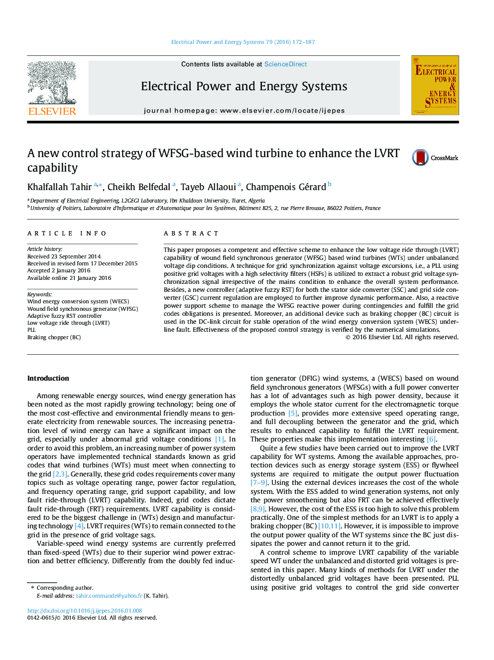 A new control strategy of WFSG-based wind turbine to enhance the LVRT capability