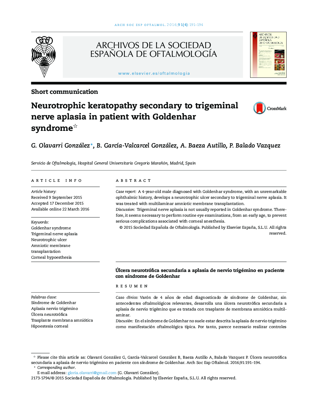 کراتوپاتی نوروپاتی ناشی از آپلاسازی عصب سهگانه در بیمار مبتلا به سندرم طلایی 