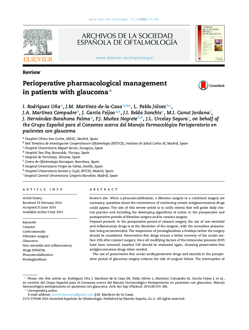 Perioperative pharmacological management in patients with glaucoma 