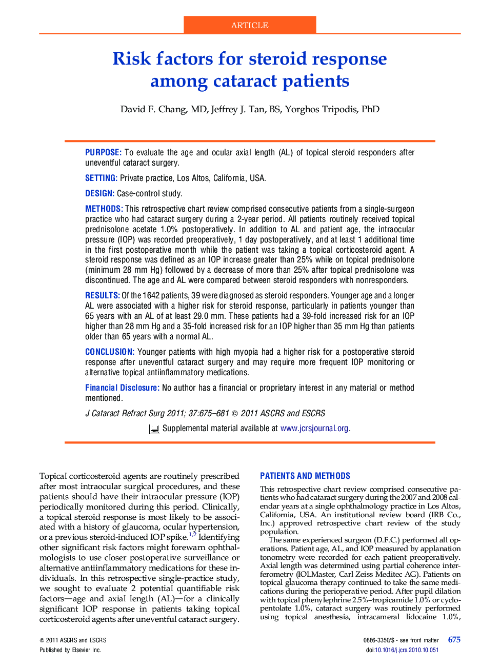 Risk factors for steroid response among cataract patients