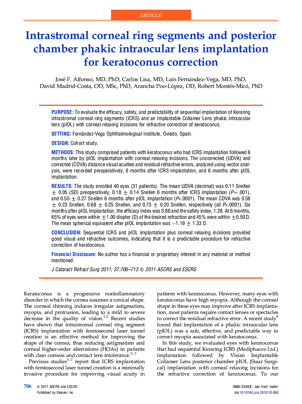 Intrastromal corneal ring segments and posterior chamber phakic intraocular lens implantation for keratoconus correction