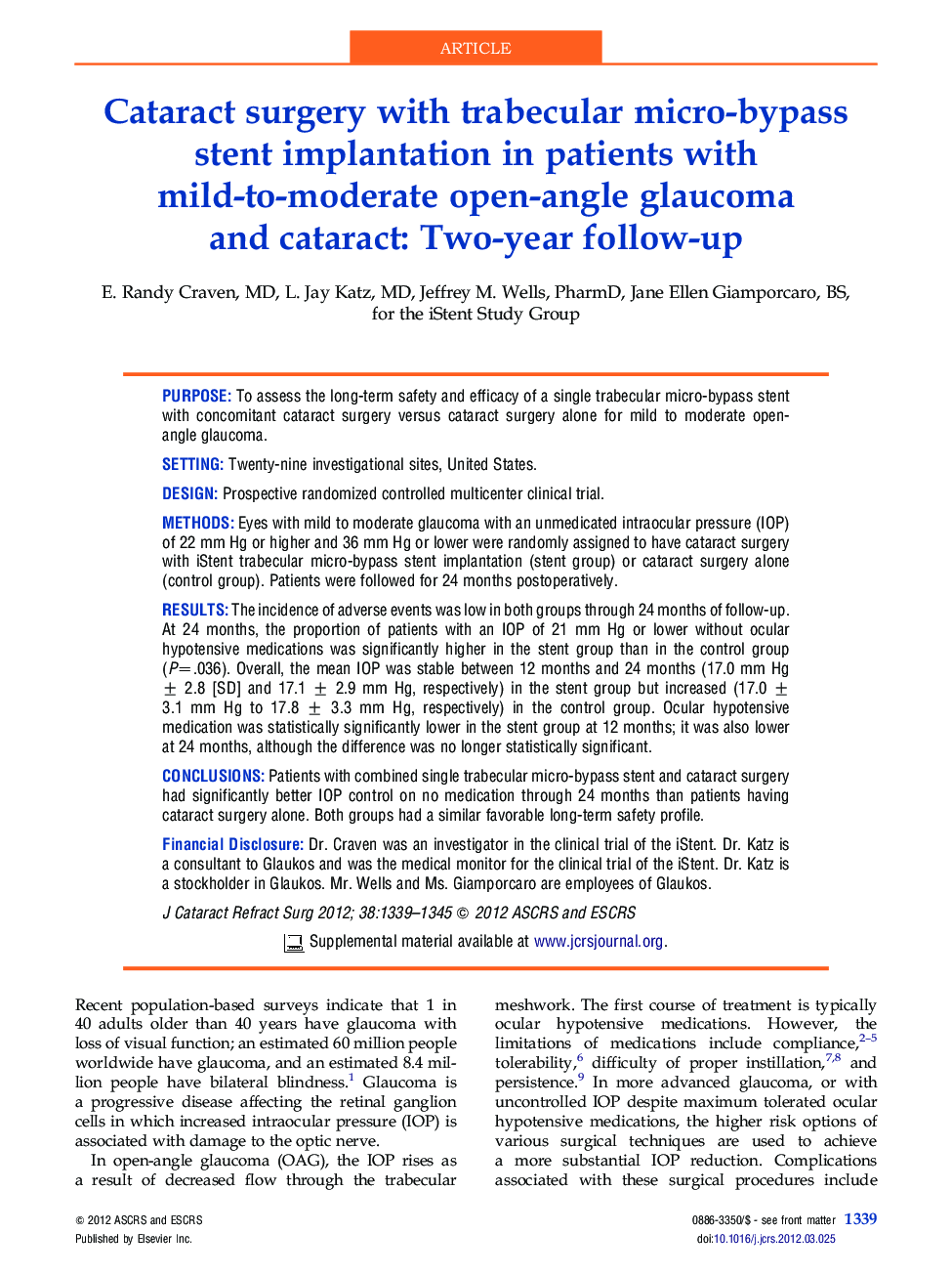 Cataract surgery with trabecular micro-bypass stent implantation in patients with mild-to-moderate open-angle glaucoma and cataract: Two-year follow-up