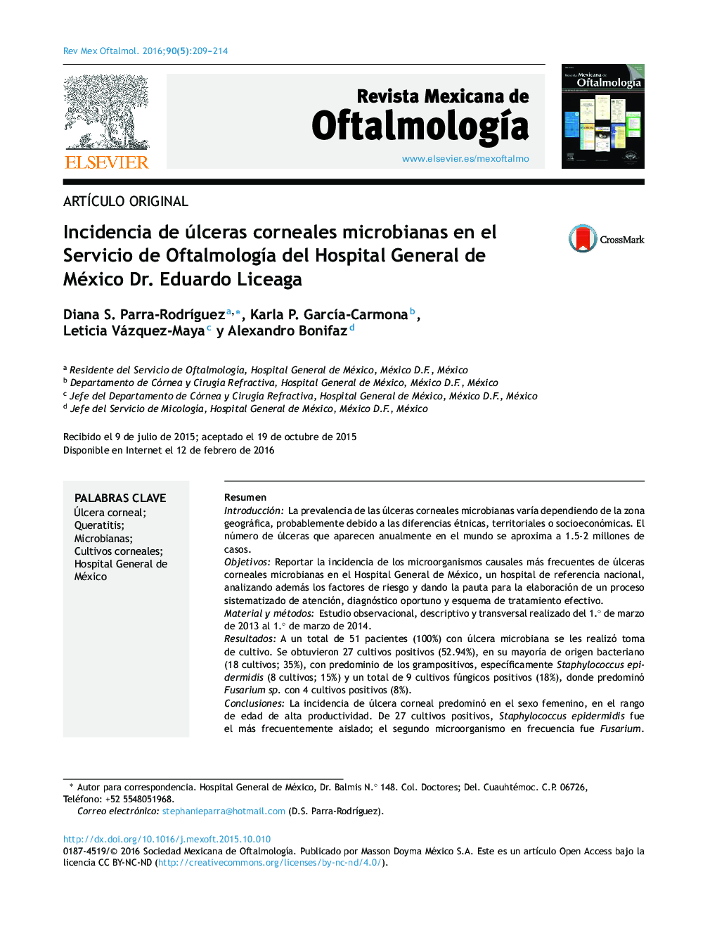 Incidencia de úlceras corneales microbianas en el Servicio de Oftalmología del Hospital General de México Dr. Eduardo Liceaga