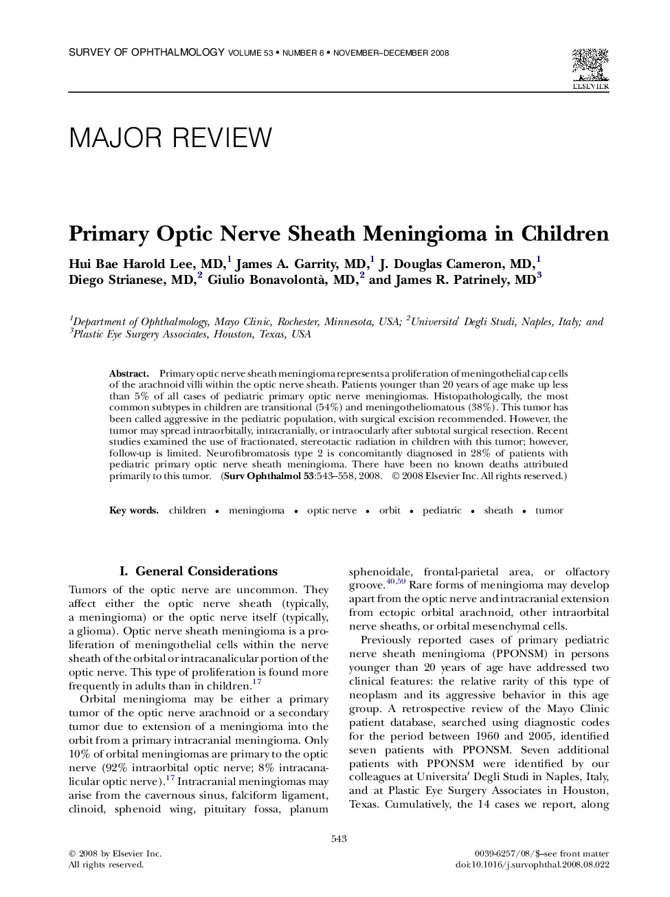 Primary Optic Nerve Sheath Meningioma in Children 