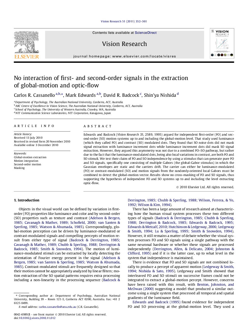 No interaction of first- and second-order signals in the extraction of global-motion and optic-flow