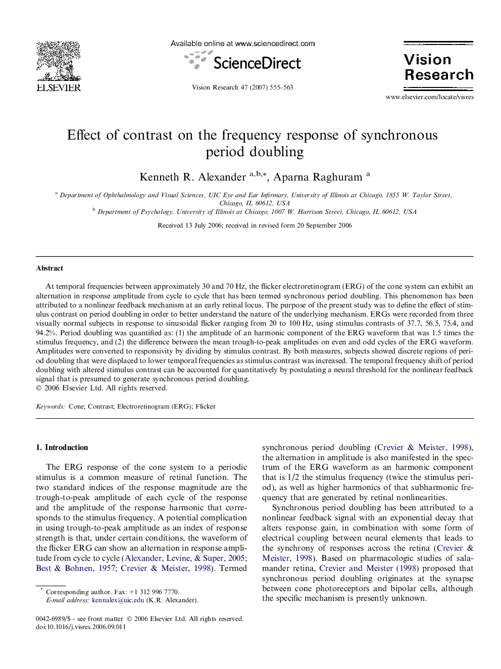 Effect of contrast on the frequency response of synchronous period doubling