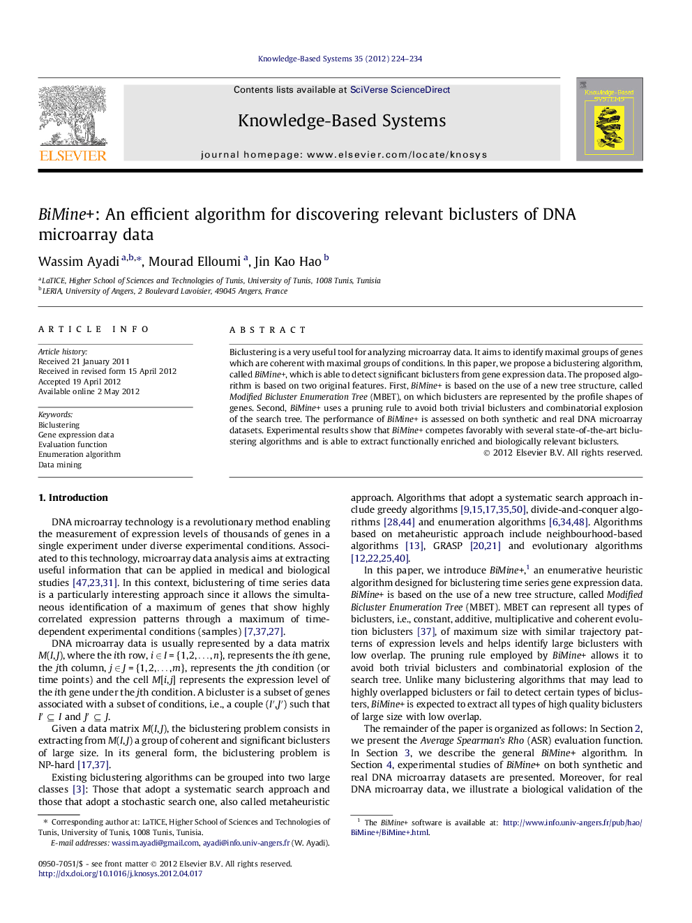 BiMine+: An efficient algorithm for discovering relevant biclusters of DNA microarray data