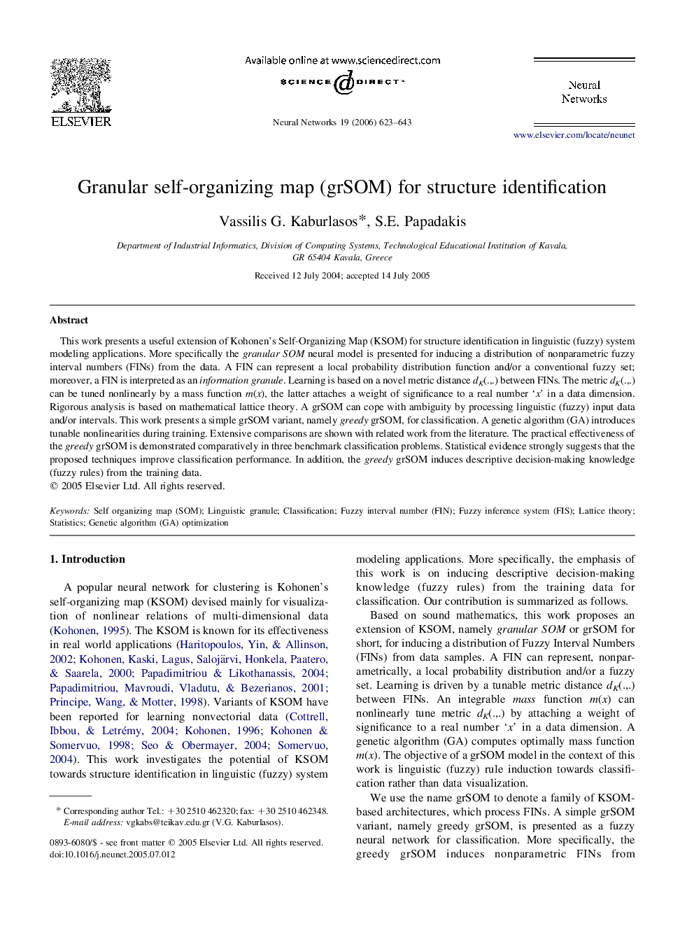 Granular self-organizing map (grSOM) for structure identification